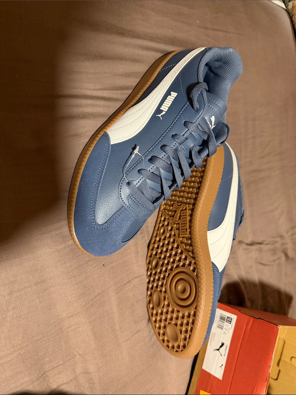 Puma Blue and White Classic Suede Sneakers with Gum Sole